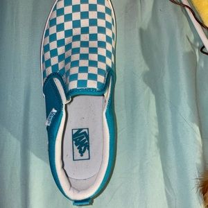 Woman’s Size 7 turquoise blue Vans Classic Slip Ons.